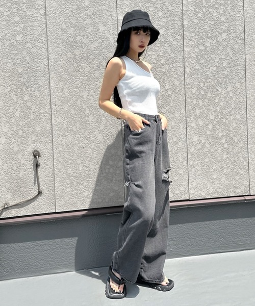 LVEU.(ラブユ.)の「【LVEU.】ダメージワイドブラックデニム / ボトムス デニム パンツ ダメージ クラッシュ ハイウエスト ワイド ルーズ ヴィンテージ 色落ち ブラック(デニムパンツ・レディース・ブラック・FREE)」の13枚目の写真