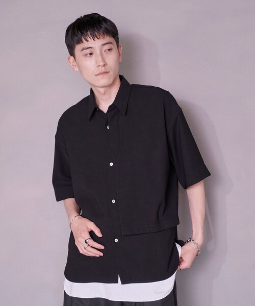 ★美品★　PUBLIC TOKYO　シャツ ドライトロフロントジップオーバーシャツ(FREE DARK GREY