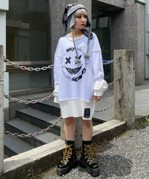 Candy Stripper（キャンディストリッパー）の「MEDLEY SMILE WAFFLE トップス（Tシャツ/カットソー・レディース・オフホワイト/ヘザーグレー/ブラック・2）」の12枚目の写真