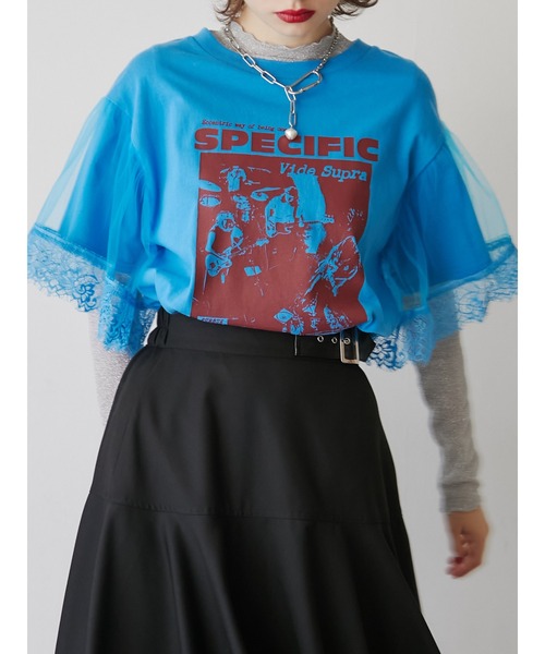 jouetie（ジュエティ）の「【再販売】ドッキングレースロックTシャツ（Tシャツ/カットソー・レディース・ブラック/オフホワイト/ブルー・MEDIUM）」の3枚目の写真