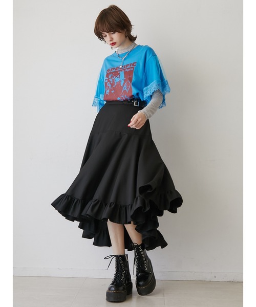 jouetie（ジュエティ）の「【再販売】ドッキングレースロックTシャツ（Tシャツ/カットソー・レディース・ブラック/オフホワイト/ブルー・MEDIUM）」の6枚目の写真