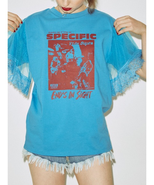 jouetie（ジュエティ）の「【再販売】ドッキングレースロックTシャツ（Tシャツ/カットソー・レディース・ブラック/オフホワイト/ブルー・MEDIUM）」の4枚目の写真