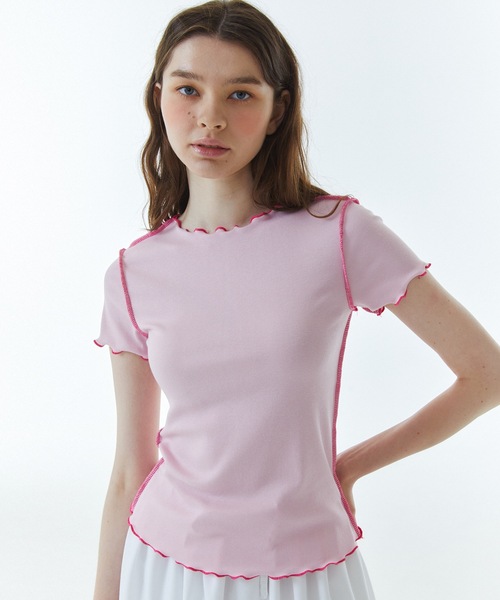 RAVEROUS（レイバーロス）の「【RAVEROUS 】RVS コントラスト インターロック Tシャツ / RVS CONTRAST INTERLOCK T-SHIRTS（Tシャツ/カットソー・レディース・ホワイト/ピンク・FREE）」の2枚目の写真