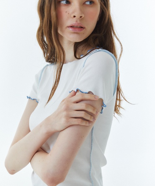 RAVEROUS（レイバーロス）の「【RAVEROUS 】RVS コントラスト インターロック Tシャツ / RVS CONTRAST INTERLOCK T-SHIRTS（Tシャツ/カットソー・レディース・ホワイト/ピンク・FREE）」の10枚目の写真