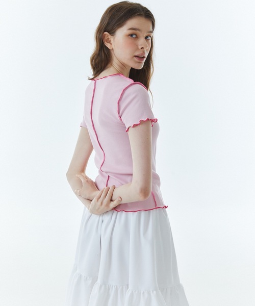 RAVEROUS（レイバーロス）の「【RAVEROUS 】RVS コントラスト インターロック Tシャツ / RVS CONTRAST INTERLOCK T-SHIRTS（Tシャツ/カットソー・レディース・ホワイト/ピンク・FREE）」の4枚目の写真