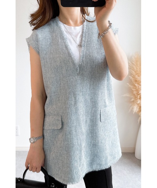 &. NOSTALGIA(アンドドットノスタルジア)の「【ZOZO限定】ライトツイードベスト(ベスト・レディース・ブラック/ブルー・FREE)」の10枚目の写真