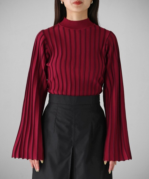 cheriella（シェリエラ）の「【cheriella】ストライプハイネックニット STRIPE HIGH-NECK KNIT（ニット/セーター・レディース・ブラック/マスタード/ワインレッド/グリーン/アイボリー/ブルー・M）」の6枚目の写真