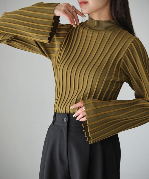 cheriella（シェリエラ）の「【cheriella】ストライプハイネックニット STRIPE HIGH-NECK KNIT（ニット/セーター・レディース・ブラック/マスタード/ワインレッド/グリーン/アイボリー/ブルー・M）」の17枚目の写真