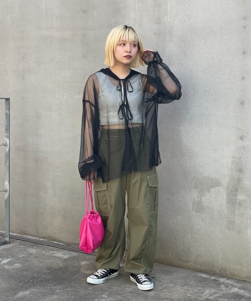 CIAOPANIC（チャオパニック）の「チュールリボンフーディー（シャツ/ブラウス・レディース・ブラック/ピンク/ホワイト・FREE）」の14枚目の写真