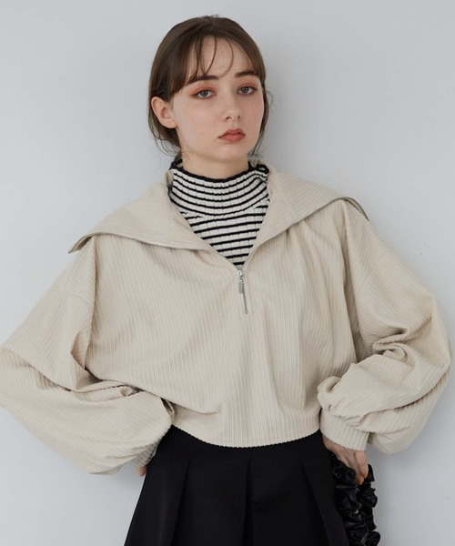 archives（アルシーヴ）の「ハーフジップベロアプルオーバー（Tシャツ/カットソー・レディース・オレンジ/ブルー/アイボリー/ブラック・MEDIUM）」の5枚目の写真