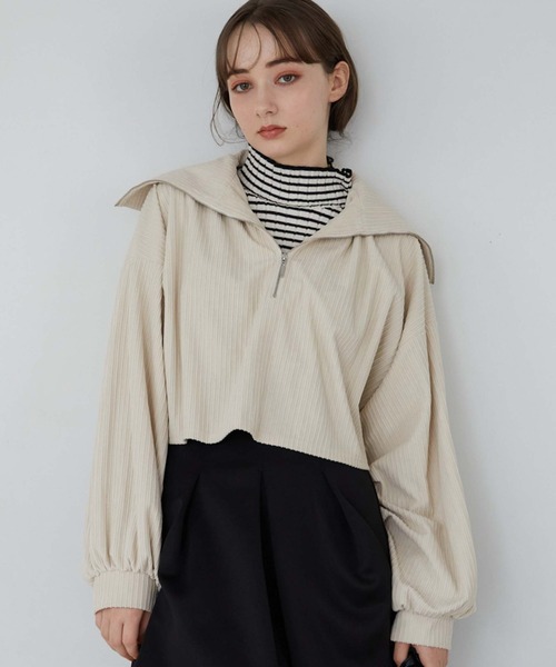 archives（アルシーヴ）の「ハーフジップベロアプルオーバー（Tシャツ/カットソー・レディース・オレンジ/ブルー/アイボリー/ブラック・MEDIUM）」の6枚目の写真