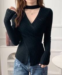 カットアウトカシュクールニット