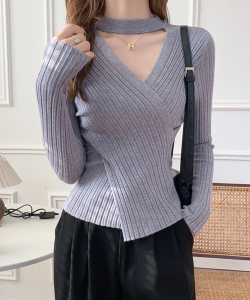 ABITOKYO(アビトーキョー)の「カットアウトカシュクールニット(ニット/セーター・レディース・ベージュ/グレー/ブラウン/ブラック・FREE)」の11枚目の写真