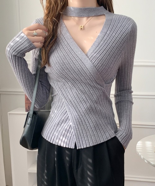 ABITOKYO(アビトーキョー)の「カットアウトカシュクールニット(ニット/セーター・レディース・ベージュ/グレー/ブラウン/ブラック・FREE)」の13枚目の写真