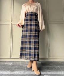 JUNOAH（ジュノア）の「ハイウエストラップ風チェックスカート（スカート・レディース）」