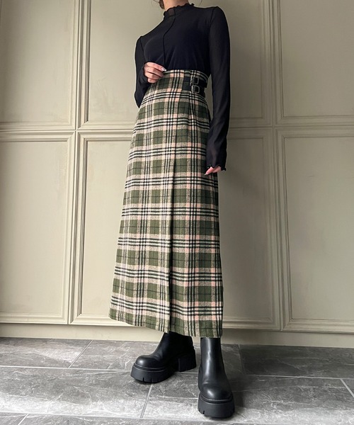 junoah(ジュノア)の「ハイウエストラップ風チェックスカート(スカート・レディース・グリーン/ネイビー/ブラック・MEDIUM/LARGE/X-LARGE)」の6枚目の写真