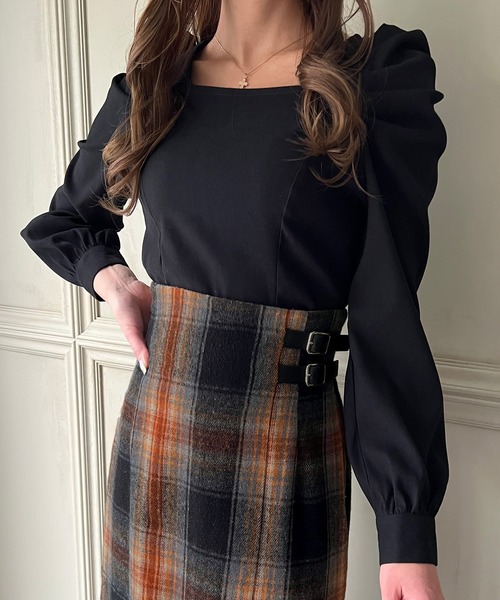 ⭕最終価格⭕Chaos ベージュ ラップスカート ハイウエスト セール】ハイウエストラップ風チェックスカート(スカート