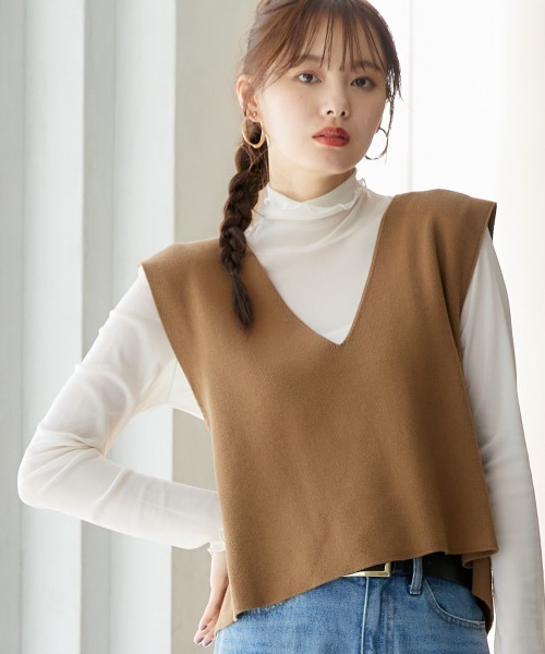 miclat（ミクラ）の「大きいサイズ　バッククロスニットベスト　miclat（ベスト・レディース・キャメル/ブラック・3L～4L/L～LL）」の11枚目の写真