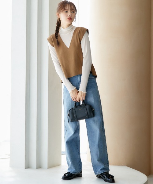 miclat（ミクラ）の「大きいサイズ　バッククロスニットベスト　miclat（ベスト・レディース・キャメル/ブラック・3L～4L/L～LL）」の6枚目の写真