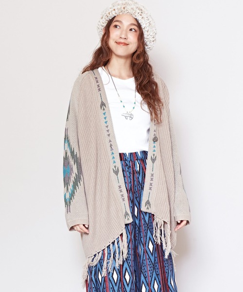 チャイハネ（チャイハネ）の「【チャイハネ】テアネフリンジニットカーディガン（カーディガン/ボレロ・レディース・ブラック/ベージュ/グリーン・FREE）」の3枚目の写真