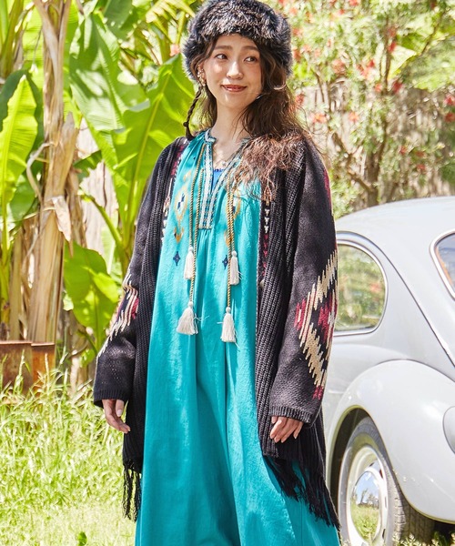 チャイハネ（チャイハネ）の「【チャイハネ】テアネフリンジニットカーディガン（カーディガン/ボレロ・レディース・ブラック/ベージュ/グリーン・FREE）」の2枚目の写真