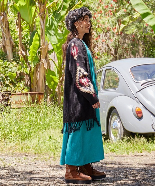 チャイハネ（チャイハネ）の「【チャイハネ】テアネフリンジニットカーディガン（カーディガン/ボレロ・レディース・ブラック/ベージュ/グリーン・FREE）」の4枚目の写真