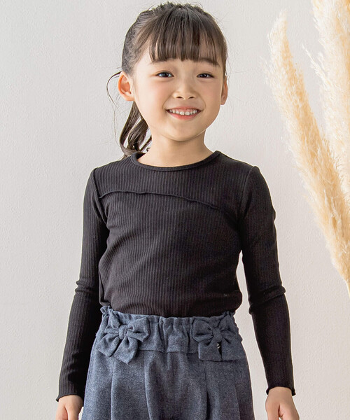 BeBe Petits Pois Vert（ベベプチポワヴェール）の「【店舗限定】リブメロウポイントトップス(95~150cm)（Tシャツ/カットソー・キッズ・ホワイト/ブラック/グレー・130cm/110cm/95cm/140cm/100cm/150cm/120cm）」の3枚目の写真