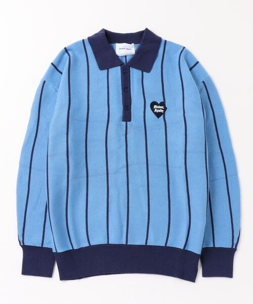Student Apathy（スチューデントアパシー）の「student apathy stripe knit polo（ポロシャツ・メンズ・ピンク/オフホワイト/サックスブルー・MEDIUM/LARGE）」の5枚目の写真