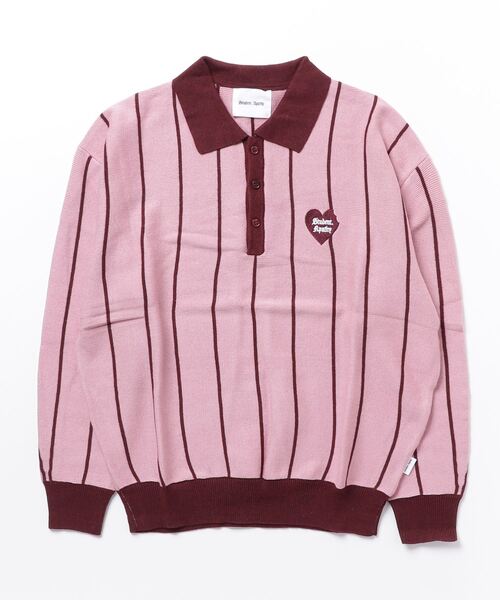 Student Apathy（スチューデントアパシー）の「student apathy stripe knit polo（ポロシャツ・メンズ・ピンク/オフホワイト/サックスブルー・MEDIUM/LARGE）」の4枚目の写真