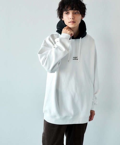 RAGEBLUE(レイジブルー)の「プチ刺繍/裏起毛切り替えテックオーバーサイズパーカー(パーカー・メンズ・レッド/ブルー/ブラック/ホワイト・LARGE/MEDIUM)」の15枚目の写真