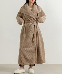 DAY CLOSET | レディース 襟付きボリュームロングボアガウン+腰紐 2点セット(ガウン/バスローブ)