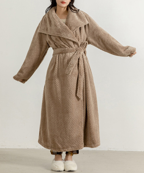 新品タグ付き ワコール ローブ ルームウェア ガウン 羽織り ボア グラッピー レディース ルームウェア モコモコ襟付きボリュームロングボアガウン