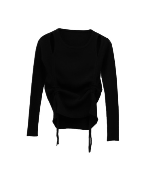 LVEU.（ラブユ.）の「【LVEU.】カットアウトシャーリングリブトップス / トップス カットソー ニット シャーリング カットアウト 肌見せ クロップド ショート ブラック グレー（ニット/セーター・レディース・ブラック/グレー・FREE）」の15枚目の写真