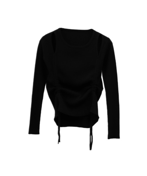 LVEU.（ラブユ.）の「【LVEU.】カットアウトシャーリングリブトップス / トップス カットソー ニット シャーリング カットアウト 肌見せ クロップド ショート ブラック グレー（ニット/セーター・レディース・ブラック/グレー・FREE）」の18枚目の写真