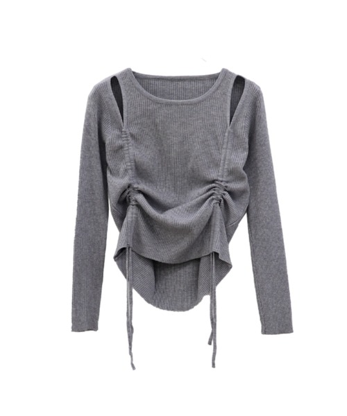 LVEU.（ラブユ.）の「【LVEU.】カットアウトシャーリングリブトップス / トップス カットソー ニット シャーリング カットアウト 肌見せ クロップド ショート ブラック グレー（ニット/セーター・レディース・ブラック/グレー・FREE）」の19枚目の写真