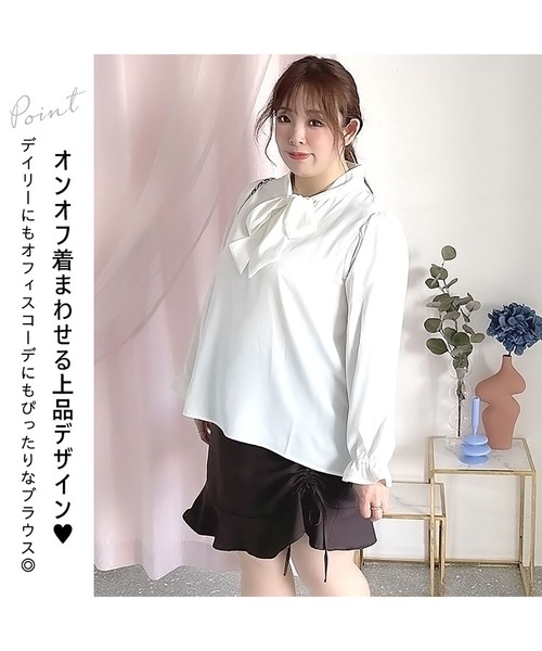 GOLDJAPAN(ゴールドジャパン)の「ボウタイブラウス【大きいサイズ対応】(シャツ/ブラウス・レディース・オフホワイト/ラベンダー/ブラック・4L/3L/5L/LL)」の16枚目の写真