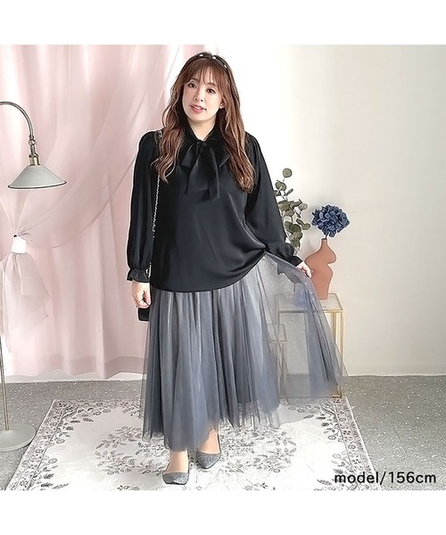 GOLDJAPAN(ゴールドジャパン)の「ボウタイブラウス【大きいサイズ対応】(シャツ/ブラウス・レディース・オフホワイト/ラベンダー/ブラック・4L/3L/5L/LL)」の17枚目の写真