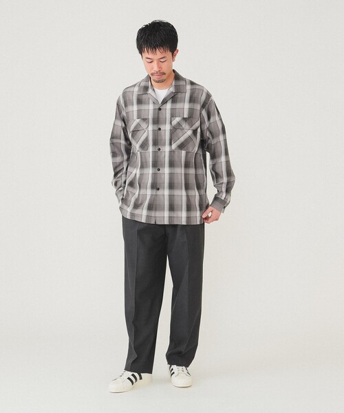 BEAMS（ビームス）の「BEAMS / オンブレチェック オープンカラー シャツ（シャツ/ブラウス・メンズ・ブラック/ベージュ/ネイビー・S/M/L/XL）」の4枚目の写真
