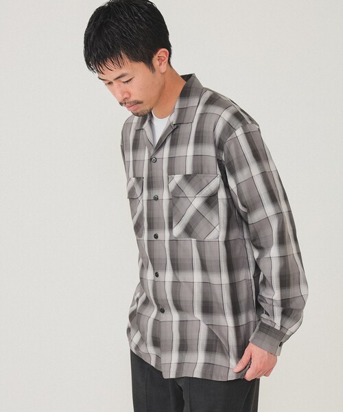 BEAMS（ビームス）の「BEAMS / オンブレチェック オープンカラー シャツ（シャツ/ブラウス・メンズ・ブラック/ベージュ/ネイビー・S/M/L/XL）」の6枚目の写真