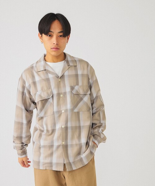 BEAMS（ビームス）の「BEAMS / オンブレチェック オープンカラー シャツ（シャツ/ブラウス・メンズ・ブラック/ベージュ/ネイビー・S/M/L/XL）」の9枚目の写真
