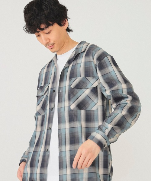 BEAMS（ビームス）の「BEAMS / オンブレチェック オープンカラー シャツ（シャツ/ブラウス・メンズ・ブラック/ベージュ/ネイビー・S/M/L/XL）」の3枚目の写真