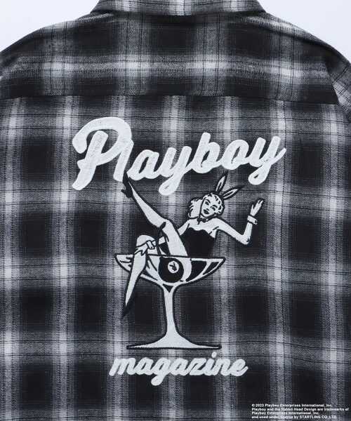 PLAYBOY（プレイボーイ）の「【SEQUENZ】 PB COCKTAIL ZIP SHIRT / プレイボーイ オンブレ チェック ビックサイズ ジップ チェーン刺繍 バニーヘッド ガール ジャケット（シャツ/ブラウス・メンズ・ブラック/パープル・X-LARGE/LARGE/MEDIUM）」の15枚目の写真
