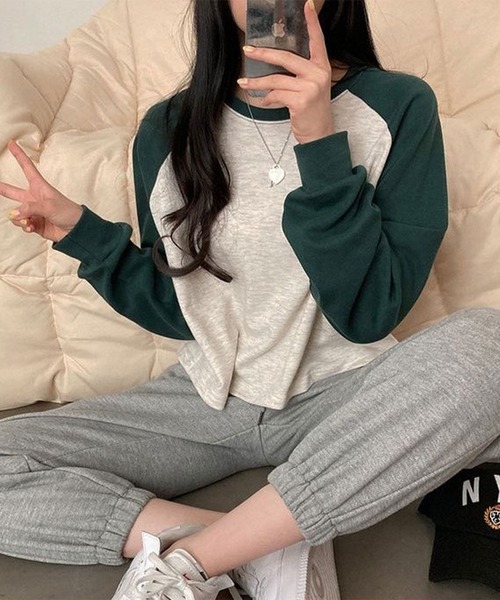 SHEPP(シープ)の「ラグラン ショート丈プルオーバーロンT(Tシャツ/カットソー・レディース・ブラウン/ブラック/グリーン・M/L)」の3枚目の写真