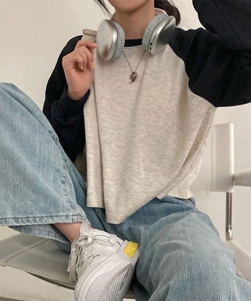 SHEPP(シープ)の「ラグラン ショート丈プルオーバーロンT(Tシャツ/カットソー・レディース・ブラウン/ブラック/グリーン・M/L)」の2枚目の写真