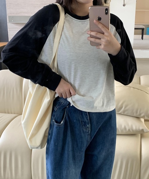 SHEPP(シープ)の「ラグラン ショート丈プルオーバーロンT(Tシャツ/カットソー・レディース・ブラウン/ブラック/グリーン・M/L)」の8枚目の写真