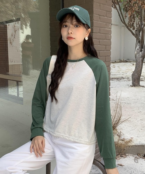 SHEPP(シープ)の「ラグラン ショート丈プルオーバーロンT(Tシャツ/カットソー・レディース・ブラウン/ブラック/グリーン・M/L)」の5枚目の写真