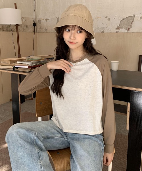 SHEPP(シープ)の「ラグラン ショート丈プルオーバーロンT(Tシャツ/カットソー・レディース・ブラウン/ブラック/グリーン・M/L)」の17枚目の写真