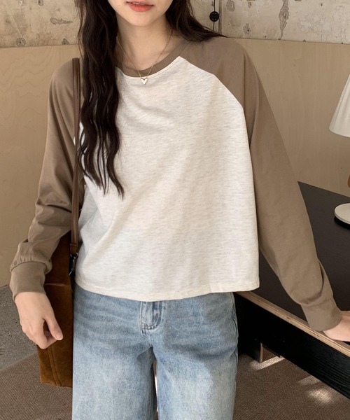 SHEPP(シープ)の「ラグラン ショート丈プルオーバーロンT(Tシャツ/カットソー・レディース・ブラウン/ブラック/グリーン・M/L)」の7枚目の写真