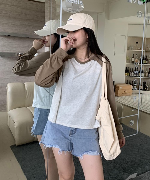 SHEPP(シープ)の「ラグラン ショート丈プルオーバーロンT(Tシャツ/カットソー・レディース・ブラウン/ブラック/グリーン・M/L)」の11枚目の写真