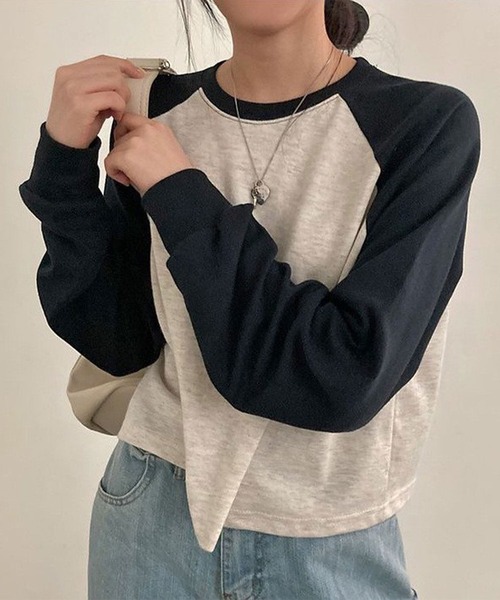 SHEPP(シープ)の「ラグラン ショート丈プルオーバーロンT(Tシャツ/カットソー・レディース・ブラウン/ブラック/グリーン・M/L)」の9枚目の写真